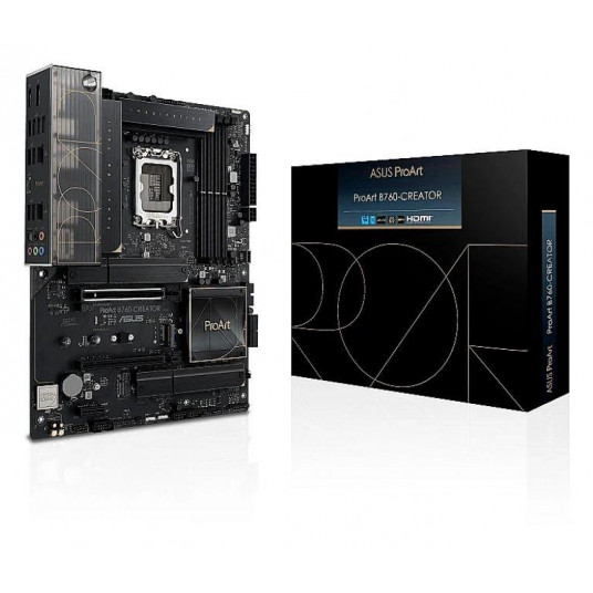 Galvenā plate|ASUS|Intel B760 Express|LGA1700|ATX|Atmiņa DDR5|Atmiņas sloti 4|1xPCI-Express 3.0 1x|1xPCI-Express 4.0 16x|1xPCI-Express 5.0 16x|3xM.2|1xHDMIPort|1xxUS2.BUS2. -C|1xOptiskais S/PDIF|2xRJ45 |5xAudio ports|PROARTB760-CREATOR