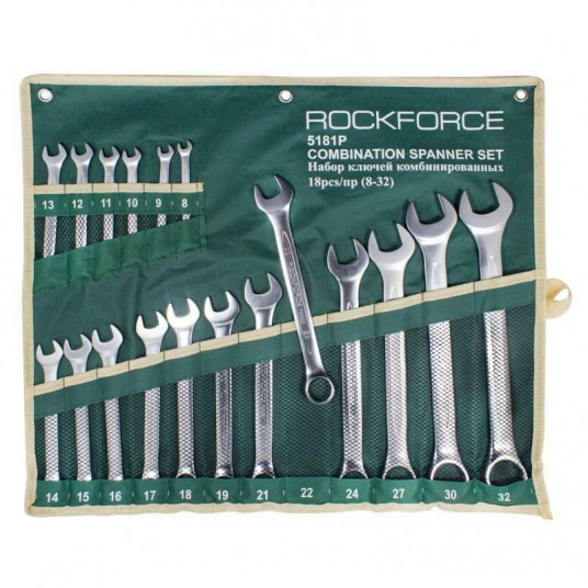 ROCKFORCE kombinēto uzgriežņu atslēgu komplekts 18 gab. (8-32 mm)
