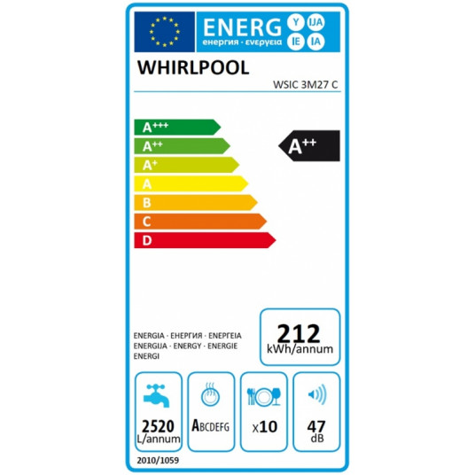 Iebūvējamā trauku mazgājamā mašīna  Whirlpool WSIC 3M27 C