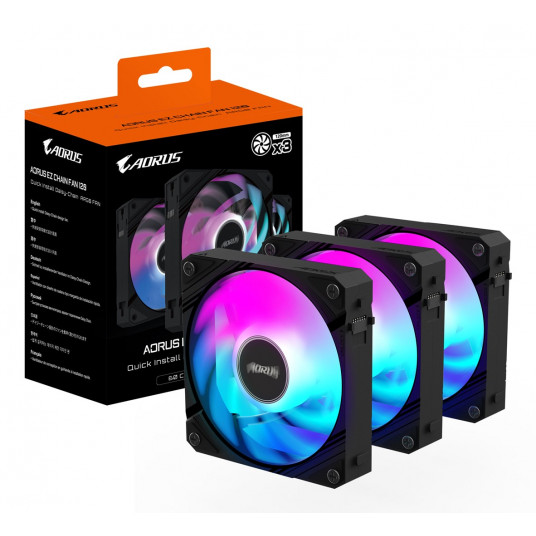 GIGABYTE AORUS EZ CHAIN FAN 120 (3-Pack) Pamatplates ventilators 12 cm melns 3 gab.