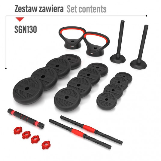 6IN1 SVARA KOMPLEKTS HMS SGN130 (stieņa stieņi, hanteles UN SVARI) 30 KG