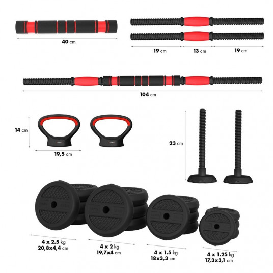 6IN1 SVARA KOMPLEKTS HMS SGN130 (stieņa stieņi, hanteles UN SVARI) 30 KG