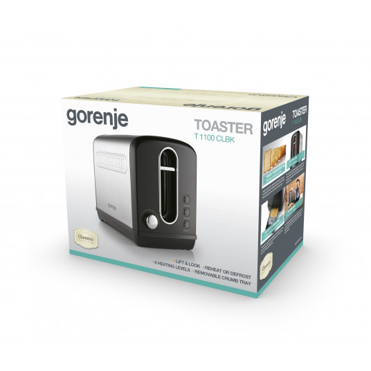 Gorenje Toaster T1100CLBK Power 1100 W, Number of slots 2, Housing material Plastic/Metal, Black