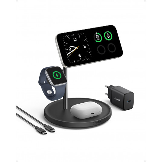 Anker MagGo magnētiskais bezvadu lādētājs (Qi 2.0, 15 W), 3-in-1 statīvs, melns | Anker