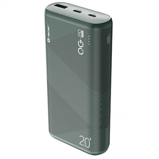 TRACER TRABAT47095 Powerbank Ārējais akumulators 20000 mAh 1x USB-C PD 20W 1x USB QC 3.0 zaļš