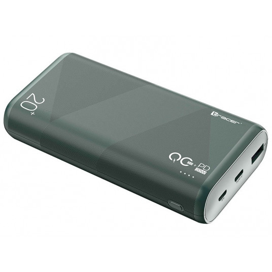 TRACER TRABAT47095 Powerbank Ārējais akumulators 20000 mAh 1x USB-C PD 20W 1x USB QC 3.0 zaļš