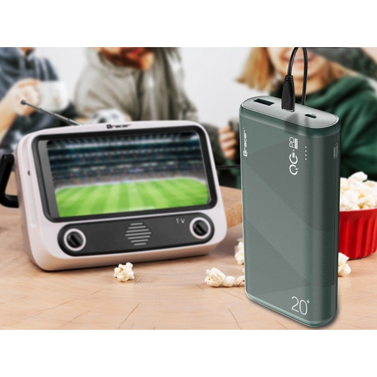 TRACER TRABAT47095 Powerbank Ārējais akumulators 20000 mAh 1x USB-C PD 20W 1x USB QC 3.0 zaļš