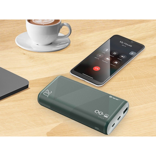 TRACER TRABAT47095 Powerbank Ārējais akumulators 20000 mAh 1x USB-C PD 20W 1x USB QC 3.0 zaļš