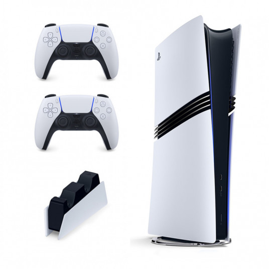 Spēļu konsole Sony Playstation 5 Pro (PS5 PRO) 2TB White + papildus pults Sony DualSense PS5 + Uzlādes stacija Sony DualSense PS5