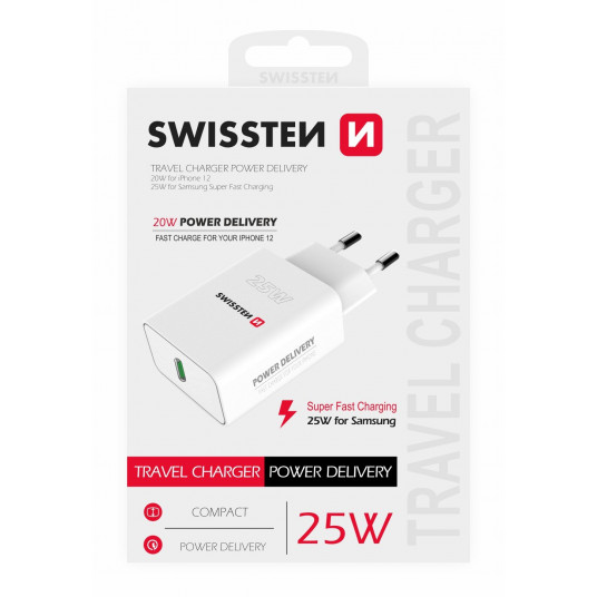 Swissten Premium 25W Travel Charger USB-C PD 3.0 White
