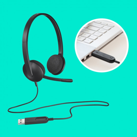 Logitech H340 USB datora austiņas brīvroku austiņas ar vadu un galvas lentu Birojs/zvana centrs USB A tipa melns