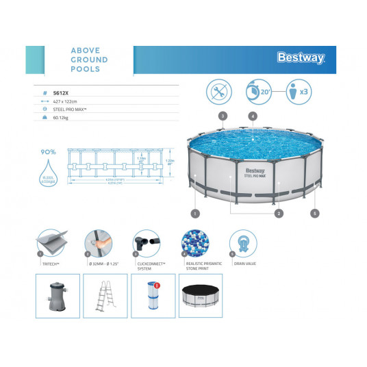 Baseina rāmis Bestway STEEL PRO MAX™ 427 X 122 cm, 5612X