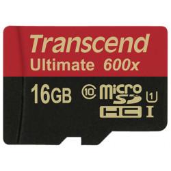 Transcend MicroSDHC Card 16GB + Adapteris / 600x