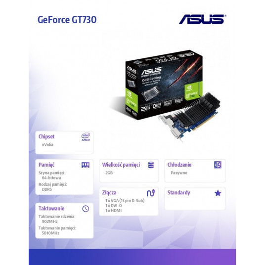 Videokarte GeForce GT730 2GB DDR5 PCI 2.0 64BIT DVI-D/HDMI/HDCP