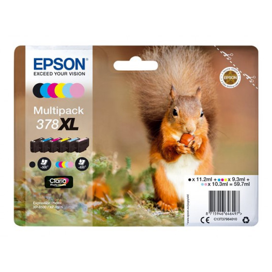 "Epson Tinte 378XL C13T37984010 Multipack (BKMCY/Hellmagenta/Hellcyan) 6er bis zu 830 Seiten"