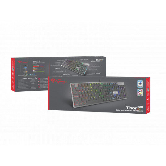 Klaviatūra Genesis Thor 420 Gaming Keyboard, US Layout, Wired, Silver