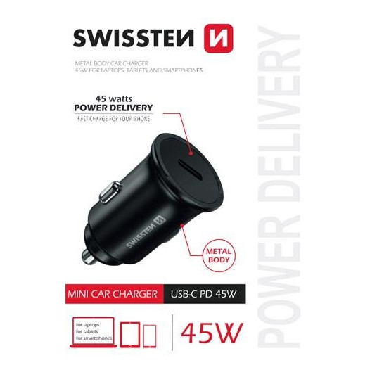 Swissten 45W PD Metal Car Charger Adapter Black