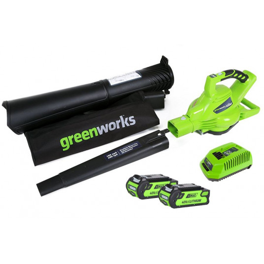 Lapu pūtējs Greenworks GD40BVK2X, 40V (ar 2x2Ah akumulatoru un lādētāju)