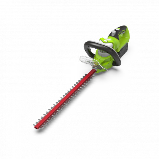 Akumulatora dzīvžogu šķēres Greenworks G24HT57K2, 24V (ar 1x2Ah akumulatoru un universālu lādētāju)