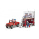 BRUDER fire station with Land Rover Defender and fireman, 62701