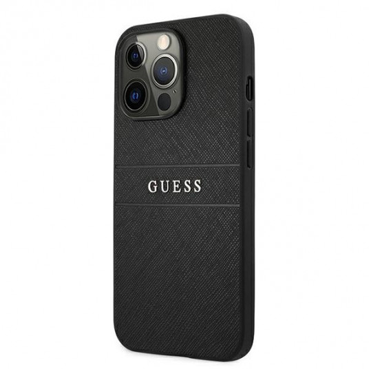 Guess GUHCP13LPSASBBK Saffiano Stripe Back Case for Apple iPhone  13 / 13 Pro Black