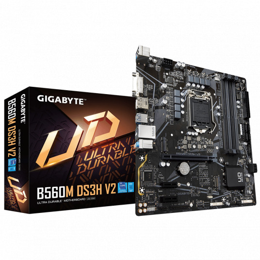 Gigabyte B560M DS3H V2 1.0 M/B Processor family Intel, Processor socket LGA1200, DDR4 DIMM, Memory slots 4, arpported hard disk drive interfaces 	SATA, M.2, Number of SATA connectors 6, Chipset Intel B560, Micro ATX