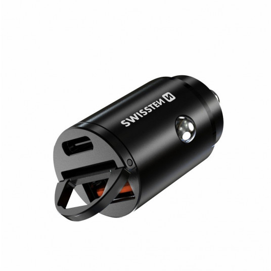 Swissten 30W Nano Metal Car Charger Adapter with 30W PD / SCP / Black