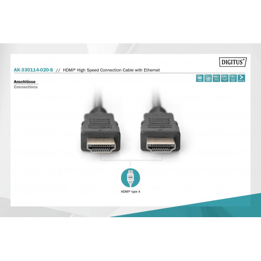 Digitus High Speed HDMI Cable with Ethernet AK-330114-020-S Black, HDMI to HDMI, 2 m