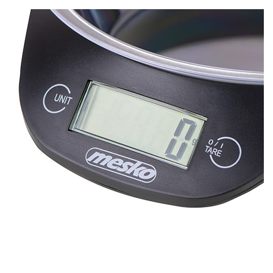 Mesko Virtuves svari ar bļodu MS 3164 Maksimālais svars (ietilpība) 5 kg, Gradācija 1 g, Displeja tips LCD, Melns