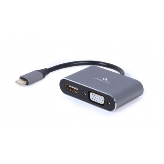 Cablexpert USB Type-C uz HDMI un VGA displeja adapteris A-USB3C-HDMIVGA-01 0,15 m, pelēks, USB Type-C