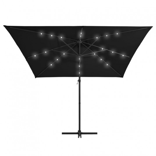 Saulessargs ar LED gaismām un tērauda kātu, 250x250 cm, melns